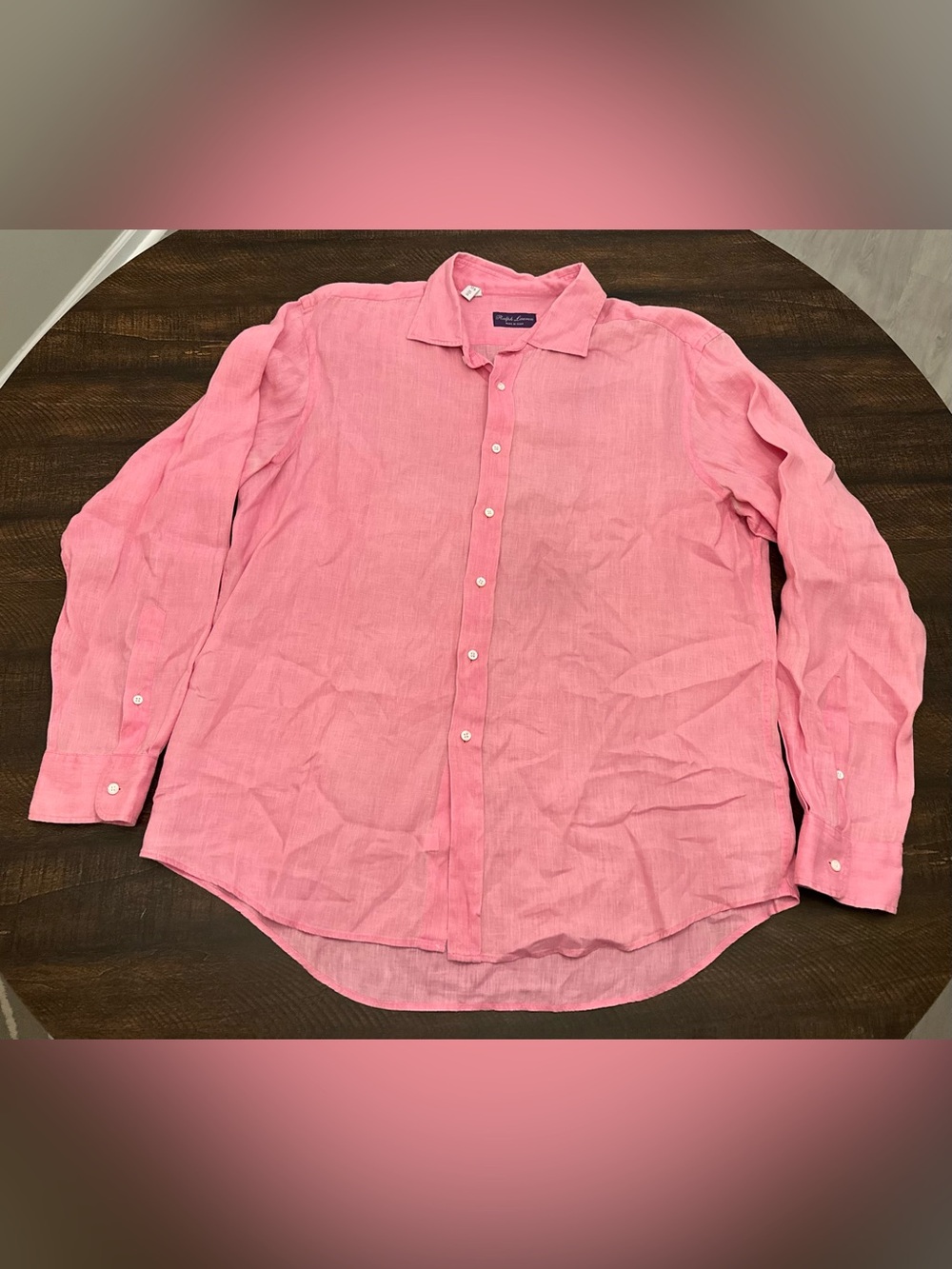 Ralph Lauren Purple Label Pink 100% Linen Men’s Shirt Size 17 1/2 (XL)